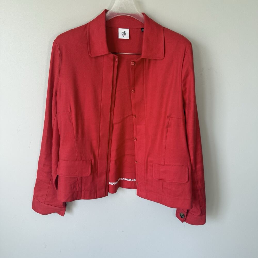 Cabi Jacket Womens Size M Valentine Red Linen Blend Button Up Blazer Career - Picture 5 of 5